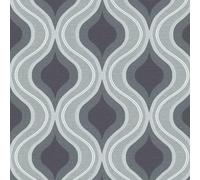 (10098-15 Charcoal Grey) Erismann Wave Luna Textured Wallpaper Glitter Geo Geometric Ogee Paste The Wall