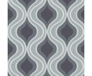 (10098-15 Charcoal Grey) Erismann Wave Luna Textured Wallpaper Glitter Geo Geometric Ogee Paste The Wall