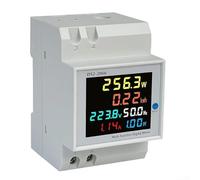 100A DIN Rail Mounted AC Energy Meter with Built-in Current Transformer, 6-in-1 Digital Power Monitor, LCD Display for Voltage Current Power Factor Frequency for Home School Industry