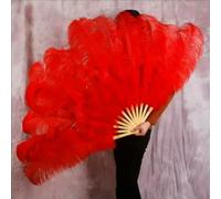 100cm 130cm Big Ostrich Feather Fan 13 Bone West Red Hand Held Feather Fan for Party Wedding Carnival Dancer Performance Props-Red-100cm 1PCS Left Hand