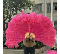 100cm 130cm Big Ostrich Feather Fan 13 Bone West Red Hand Held Feather Fan for Party Wedding Carnival Dancer Performance Props-Watermelon Red-130cm 1PCS Left Hand