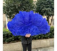 100cm 130cm Big Ostrich Feather Fan 13 Bone West Red Hand Held Feather Fan for Party Wedding Carnival Dancer Performance Props-Royal blue-100cm1PCS Right Hand
