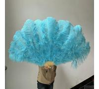 100cm 130cm Big Ostrich Feather Fan 13 Bone West Red Hand Held Feather Fan for Party Wedding Carnival Dancer Performance Props-28 Sky Blue-130cm 1Pair(Two)