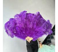 100cm 130cm Big Ostrich Feather Fan 13 Bone West Red Hand Held Feather Fan for Party Wedding Carnival Dancer Performance Props-15 Purple-130cm1PCS Right Hand