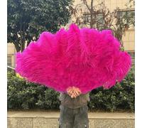 100cm 130cm Big Ostrich Feather Fan 13 Bone West Red Hand Held Feather Fan for Party Wedding Carnival Dancer Performance Props-Rose Red-100cm 1PCS Left Hand