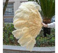 100cm 130cm Ostrich Feathers Fan Folding 13 Bone Crafts Fan for Carnival Stage Show Dance Plumes Hand Held Fans-48 Deep beige-2PCS 100cm 130cm
