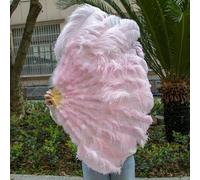 100cm 130cm Ostrich Feathers Fan Folding 13 Bone Crafts Fan for Carnival Stage Show Dance Plumes Hand Held Fans-Light Pink-2PCS 100cm 130cm