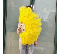 100cm 130cm Ostrich Feathers Fan Folding 13 Bone Crafts Fan for Carnival Stage Show Dance Plumes Hand Held Fans-Yellow-100CM 2PCS