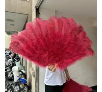 100cm 130cm Ostrich Feathers Fan Folding 13 Bone Crafts Fan for Carnival Stage Show Dance Plumes Hand Held Fans-Wine red-130CM 2PCS
