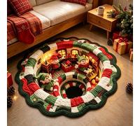100Cm 2D Flat Christmas Elf House Round Rug, Vortex Visual Effect Floor Mat, Non Slip Soft Carpet For Xmas Indoor Home Decor