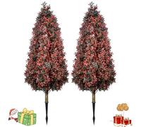 100CM Artificial Christmas Topiary Tree Outdoor Faux Cypress Trees,Set of 2 Artificial Cedar Topiary Trees with Stake,Outdoor Fake Cypress Tree Faux Shrubs Boxwood Plants for Garden Decor