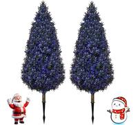 100CM Artificial Christmas Topiary Trees Outdoor Cypress,Set of 2 Faux Cedar Topiary Tree with Stake,Fake Cypress Trees Faux Shrubs Plants UV Rated for Front Porch Garden Xmas