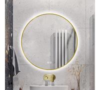 100cm Backlit Bathroom Mirror 70/80/90cm Gold Framed Cosmetic Mirror Anti Fog 3 Adjustable Light Colors LED Illuminated Round Mirror for Elegant Décor