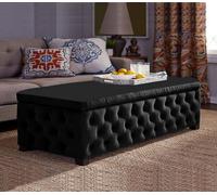 100Cm Empire Ottoman Storage Box - Black Plush Velvet Chesterfield Upholstered Coffee Table