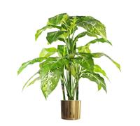 100cm Large Fox's Aglaonema (Spotted Evergreen) Tree Artificial Plant with Gold Metal Planter