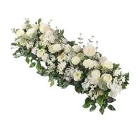 100cm Luxury Rose Artificial Flower Row Wedding Table Centerpiece Flowers Backdrop Wall Arches Decor Party Stage Floral(White)