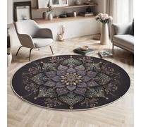 100cm Mandala Pattern Luxury Lotus Patterns Pattern Round Area Rug for Kids Room, Playroom, Office, Unisex, All Seasons, Washable, Non Slip, Low Pile, Purple, Indoor, Decorative Floor Covering