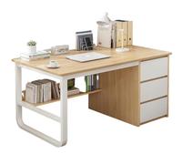 100cm Multifunctional Desk with 3 Drawers & 1 Shelf - Spacious Wooden Top, Ample Storage, Sturdy Steel Legs - Ideal for Bedroom, Study, Office - Gray Finish