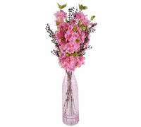 Leaf 100cm Pink Artificial Blossom and Berries Glass Vase Leaf Dark Pink One Size