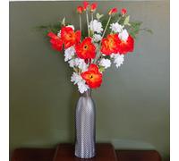 100cm Poppy and White Blossom Arrangement Glass Vase