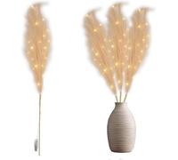 100cm Prelit Champagne Pampas Grass Stem, Warm White LEDs Battery-Operated Christmas Artificial Flowers for Boho Wedding Bedroom Living Room Decorations