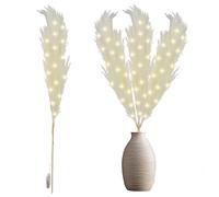 100cm Prelit Cream Pampas Grass Stem, Warm White LEDs Battery-Operated Christmas Artificial Flowers for Boho Wedding Bedroom Living Room Decorations