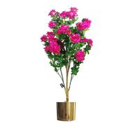 100cm Premium Artificial Azalea Pink Flowers Potted Plant with Gold Metal Planter
