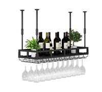 100cm Wine Rack Metal Bottle Holder with Glass Support Wall-Mounted Wine Shelf Stylish Black Wine Storage for Home Bar Kitchen and Dining Room