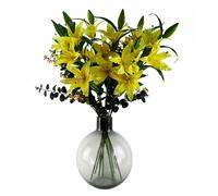 100cm Yellow Lily Black Eucalyptus Glass Ball Vase
