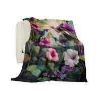 (100cmx150cm, Multicolor) Hummingbird Floral Throw Blanket for Couch Sofa Bed, Soft Lightweight Plush Fleece Blanket Home Decor
