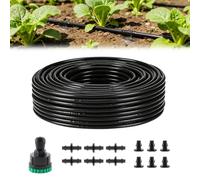 100FT 1/4 Inch Drip Tape Irrigation Kit, Kalolary 6" Spacing Roll Dripline Tubing 1/4" Drip Irrigation Tubing Landscape Garden Hose Plant Watering System with End Plugs, Couplings, Faucet Connectors