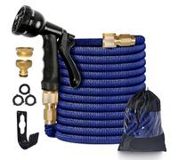 100FT/30M Expandable Garden Hose, Flexible Anti-Leak Retractable Water Hose Pipes with 10 Pattern Spray Nozzle & 1/2" and 3/4" Brass Fitting, for for Watering, Car Washing and Cleaning
