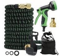 100FT/30M Expandable Water Hose with 10 Function Hose Nozzle, Extra Strength Elastic Hose with 1/2 "&3/4" 2-in-1 Brass External Fittings， Hosepipe for Gardening Patio Car Washing Pet Bathing (100FT)