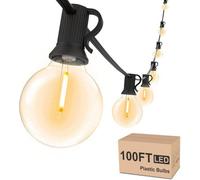 100Ft 52-Led Outdoor String Lights, Waterproof Dimmable G40 Bulbs, Warm White 2700K For Patio, Backyard, Cafe