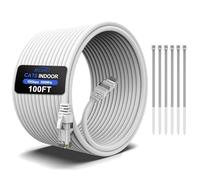 100FT Cat6 Ethernet Cable, Cat 6 Patch Cable, Cat6 Internet Cable, UTP Network Cable, Indoor and Outdoor, PoE, 24AWG CCA, Compatible for PC, Laptop, Router, Switch, Server, with 25 Cable Ties - White