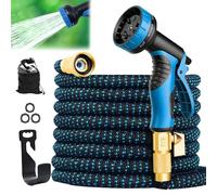 100FT Expandable Garden Hose, Flexible Water Hose with 10-Pattern Spray Nozzle, 3/4"&1/2" Metal Connectors, 4-Layer Latex Core, Male Valve Connector, Kink-Free for Gardening Car Washing, 30M