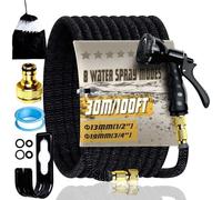 100FT Expandable Garden Hose Pipe,Flexible Expanding Magic Hose with 8 Pattern Spray Modes, Retractable Hose Pipe with 3/4" 1/2" Fittings for Gardening, Cleaning, Household (Black)