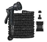 100FT Expandable Garden Hose Pipe Flexible Water Pipe with 8 Pattern Spray Gun/ 3/4", 1/2" Fittings, Retractable Hosepipe Lightweight Kink-Free Leak-Proof Garden Equipment