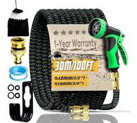 100FT Expandable Garden Hose Pipe Set & 10 Pattern Spray Nozzle Flexible Expanding Magic Hose with 3/4" 1/2" Fittings for Outdoor,Garden,Home