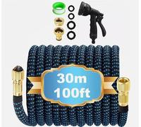 100FT Expandable Garden Hose with 7-Function Spray Nozzle, Anti-Leak Brass Fittings, Lightweight Kink-Free Water Hose for Garden, Patio, Car Wash. (Blue/Black)