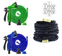 100FT Expanding Garden Water Hose Pipe with 7 Function Spray Gun & Hose Quick Brass Connector for 3/4" Faucet, Expandable Flexible Magic Hose Anti-Leakage Lightweight Easy Storage (Black)