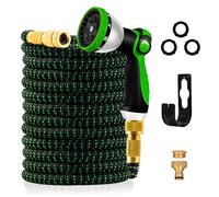 100FT Garden Hose - Upgraded 3-Layer Latex, No-Kink Expandable Water Hose with 3/4"& 1/2" Metal Connectors, 10-Function Spray Nozzle, Flexible Hose Pipe for Gardening, Washing & Cleaning