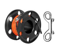 100FT Scuba Diving Reel with Bolt Snap, Aluminum Alloy Finger Spool with Braided Nylon Line - Big Dive Reel for Scuba, Snorkeling, Spearfishing, Cave & Wreck Diving (Orange Line Black Reel)