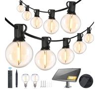100FT Solar String Lights Outdoor Waterproof, Solar String Lights for Outside with Remote, G40 String Lights Solar Powered with 30+2 Shatterproof Bulbs, Dimmable Patio Hanging Lights for Yard Garden