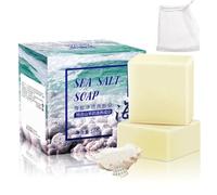 100g Mite Soap Rich In Sea Salt,Face Soap With Lathering Net,Goat Milk & Sea Salt, Quickly Remove,Nourishing Deep Cleansing Soothing Gentle for All Skin Types, Repair Nourish Skin