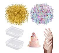 100G Non-Porous Round Beads, 2 Pieces Storage Box, Colorful Bubble Beads, Nail Art Decoration Beads, Gold Round Beads, Non-Porous Bubble Beads, Suitable For Manicure And Cake Decoration