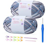 100gx2 Chunky Cotton Crochet Yarn with 4mm Hook, Soft Non-Split Thick Yarn for Amigurumi DIY Gifts, Home Decor, Beginner Projects (misgrey x 2)