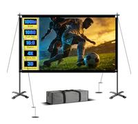 100inch Projector Screen with Stand, Large Projection Screen with Carry Bag | Portable, Outdoor, Indoor, Wrinkle-Free, Easy Setup, White Screen, Backyard, Movie Night, Camping, Home Theater, 16:9, 4K, 3D