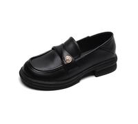 100junzidao Women’s British Style Loafer Shoes Slip On with Coin Decor Chunky Heel Soft Sole Height Increasing for Work Date Black 5.5