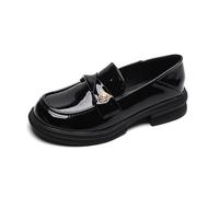 100junzidao Women’s British Style Loafer Shoes Slip On with Coin Decor Chunky Heel Soft Sole Height Increasing for Work Date Black 6